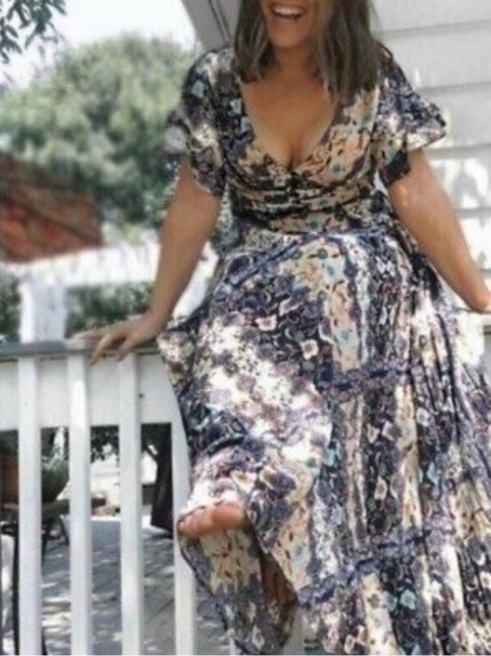 Anthropologie Abel the Label “Ghandi” Maxi Floral Flutter Sleeve Dress SZ XS